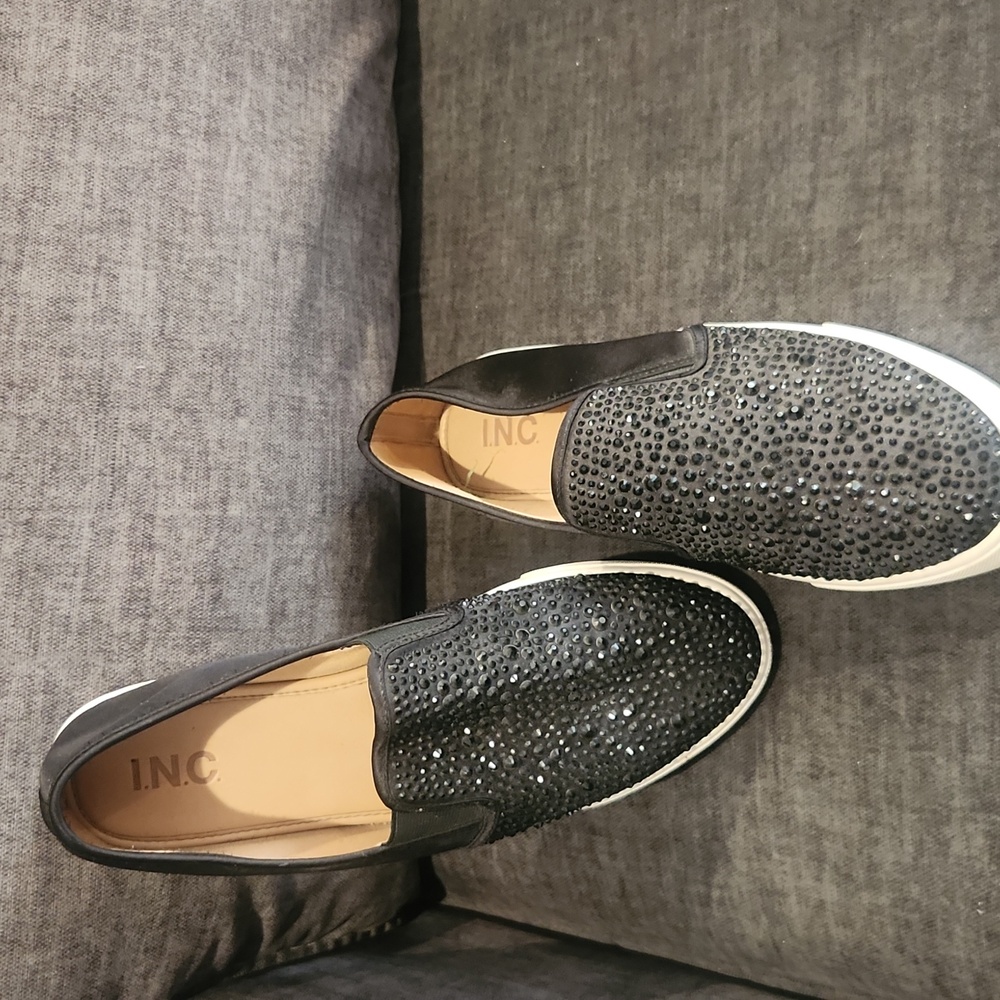 INC Black Rhinestone Slip-On Sneakers